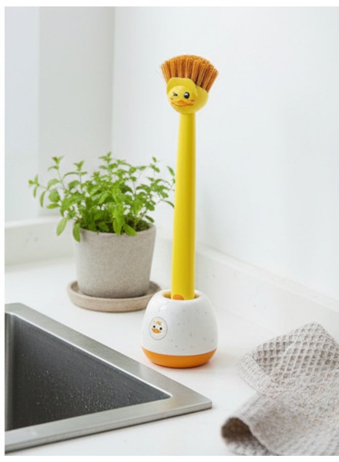 فرشاة أطباق متعددة الاستخدامات للمطبخ بقاعدة شفط - مقبض طويل مريح لتنظيف الأواني والمقالي والأطباق والأحواض، مزيل قوي للدهون، أداة مطبخ موفرة للمساحة ومنظمة - Image 2